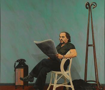 Figura sentada (Retrato de don Juliano Borobio Mathus)  Autor: Giuffré, Héctor. Fecha: 1975. Período: Arte Siglo XX - XXI (1945-actualidad). Escuela: Argentina S.XX. Técnica: Acrílico. Objeto: Pintura sobre tela. Medidas: 200 x 200 cm 