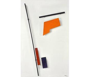 Formas sobre el plano N° 5, Autor: Melé, Juan, Fecha: 1947, Técnica: Óleo sobre hardboard. Medidas: 74 x 46,2 cm. 