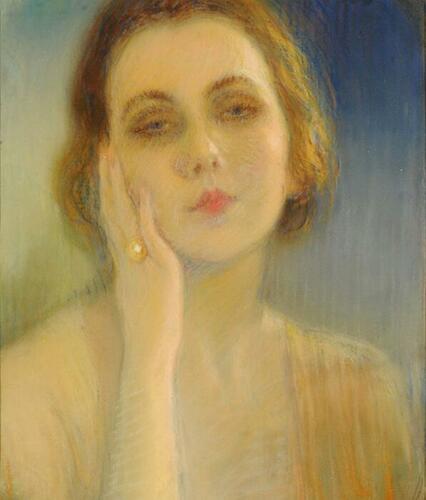 Bertolé, Emilia "Autorretrato" 1925, pastel sobre carton,  36 x 28 cm. Imagen página web MNBA