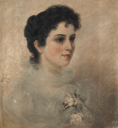 Eugenia Belin Sarmiento, "Retrato de Amelia Sánchez" -detalle-, 1899, óleo sobre tela, 57 x 37,5 cm. Colección Fabiana Barreda – Archivo Rosa Faccaro Arte Argentino Contemporáneo, Buenos Aires. 