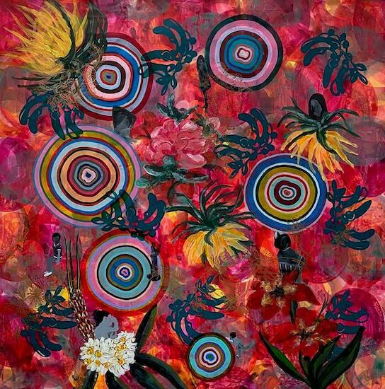 "Target floral" 2010. Acrílico y laca sobre tela. 180 x 180 cm