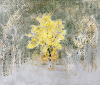 Arbol Amarillo Pastel al óleo 76 x 57 cm 2025