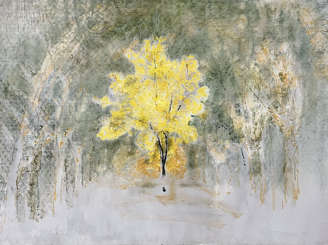 Arbol Amarillo Pastel al óleo 76 x 57 cm 2025
