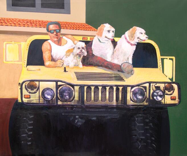 TRES PERROS CON JEEP